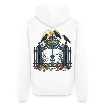 Krähen auf dem Friedhofstor - Unisex Premium Bio Zip Hoodie - Weiß - Hinten - Thijin (182cm)