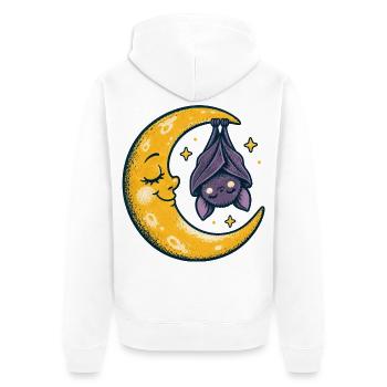 Die Mondsichel mit der schlafenden Fledermaus - Unisex Premium Bio Zip Hoodie - Weiß - Hinten - Thijin (182cm)