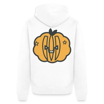 Lachender Kürbis Sternenhimmel - Unisex Premium Bio Zip Hoodie - Weiß - Hinten - Thijin (182cm)