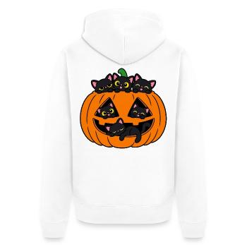 Katzen in einem Halloween-Kürbis - Unisex Premium Bio Zip Hoodie - Weiß - Hinten - Thijin (182cm)