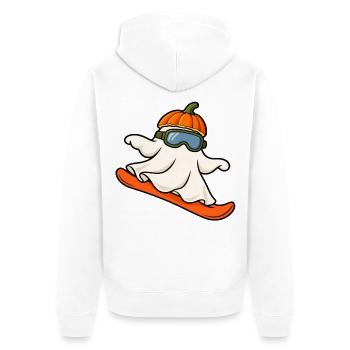 Geist auf dem Snowboard. Halloween im Schnee - Unisex Premium Bio Zip Hoodie - Weiß - Hinten - Thijin (182cm)