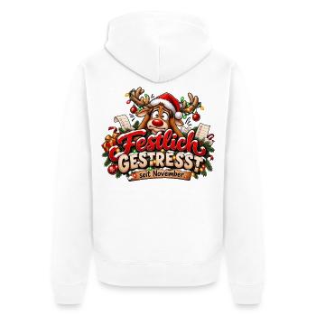 Weihnachtsmotiv Rentier gestresst Weihnachtsstress - Unisex Premium Bio Zip Hoodie - Weiß - Hinten - Thijin (182cm)
