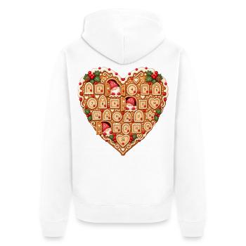 Lebkuchenherz Adventskalender mit Wichteln  - Unisex Premium Bio Zip Hoodie - Weiß - Hinten - Thijin (182cm)