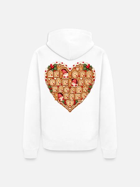 Lebkuchenherz Adventskalender mit Wichteln - Unisex Premium Bio Zip Hoodie - Weiß