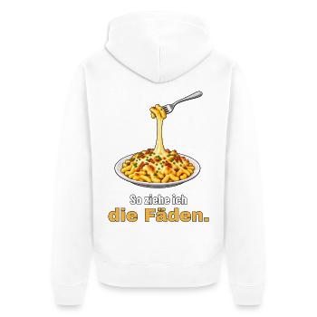 Käsespätzle – so ziehe ich die Fäden - Unisex Premium Bio Zip Hoodie - Weiß - Hinten - Thijin (182cm)
