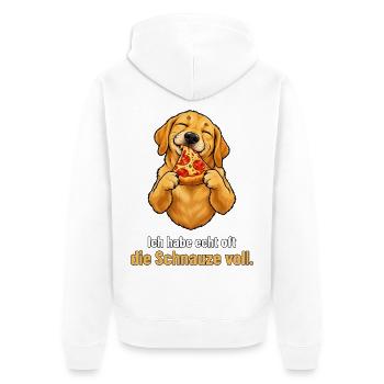 Labrador mit Pizza – Schnauze voll - Unisex Premium Bio Zip Hoodie - Weiß - Hinten - Thijin (182cm)
