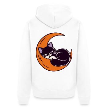Mondschlaf Katze auf der Sichel - Unisex Premium Bio Zip Hoodie - Weiß - Hinten - Thijin (182cm)