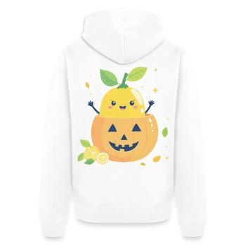 Zitrone im Halloween-Kürbis - Unisex Premium Bio Zip Hoodie - Weiß - Hinten - Thijin (182cm)