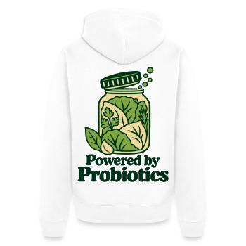 Angetrieben von Probiotika – Fermentierter Lebensmittelliebhaber - Unisex Premium Bio Zip Hoodie - Weiß - Hinten - Thijin (182cm)