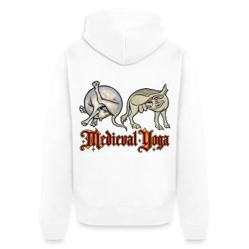 Mittelalterliches Yoga: Flexible Kreaturen - Unisex Premium Bio Zip Hoodie - Weiß - Hinten - Thijin (182cm)
