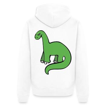 Smaragdgrüner Dino auf Schwarz - Unisex Premium Bio Zip Hoodie - Weiß - Hinten - Thijin (182cm)