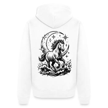 Himmlisches Pferd Halbmond-Comic-Halbton - Unisex Premium Bio Zip Hoodie - Weiß - Hinten - Thijin (182cm)