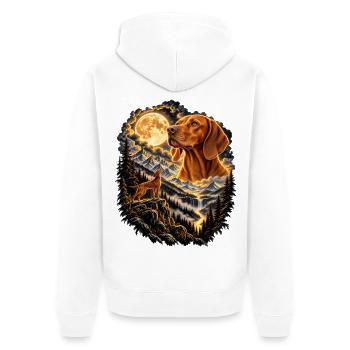 Spitz Hund Mondschein Bergwelt - Unisex Premium Bio Zip Hoodie - Weiß - Hinten - Thijin (182cm)