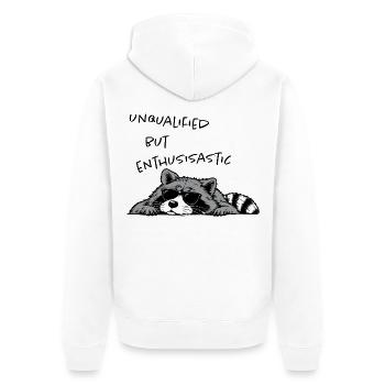 Unqualified but Enthusiastic – Lustiger Waschbär - Unisex Premium Bio Zip Hoodie - Weiß - Hinten - Thijin (182cm)