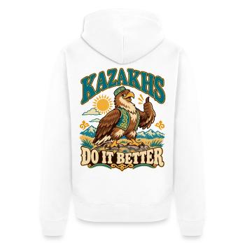 Kasachstan Retro Kultur und Stolz - Unisex Premium Bio Zip Hoodie - Weiß - Hinten - Thijin (182cm)