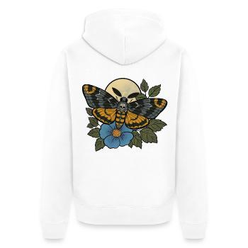 Schädelmotten-Mondblüte - Unisex Premium Bio Zip Hoodie - Weiß - Hinten - Thijin (182cm)