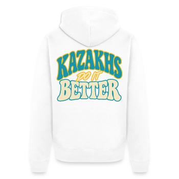 Kasachen Stolz mit Kulturmotiv - Unisex Premium Bio Zip Hoodie - Weiß - Hinten - Thijin (182cm)