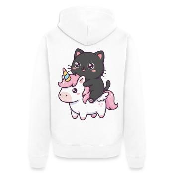 Katze auf Einhorn - Unisex Premium Bio Zip Hoodie - Weiß - Hinten - Thijin (182cm)