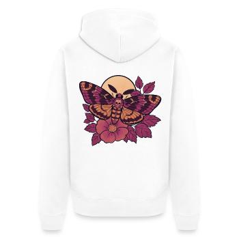 Schädelmotten-Mond-Floral - Unisex Premium Bio Zip Hoodie - Weiß - Hinten - Thijin (182cm)