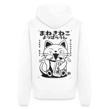 Maneki Neko Witzike Sake Katze - Unisex Premium Bio Zip Hoodie - Weiß - Hinten - Thijin (182cm)