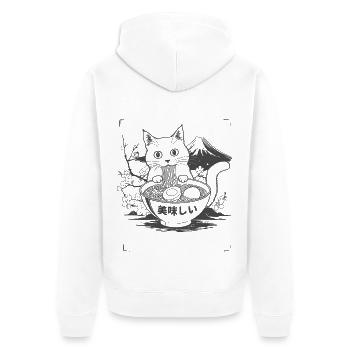 Katze Klaut Mein Ramen - Unisex Premium Bio Zip Hoodie - Weiß - Hinten - Thijin (182cm)