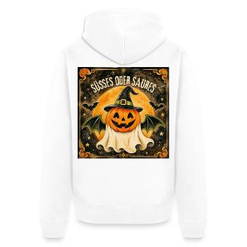 Süßes oder Saures Halloween-Kürbis - Unisex Premium Bio Zip Hoodie - Weiß - Hinten - Thijin (182cm)