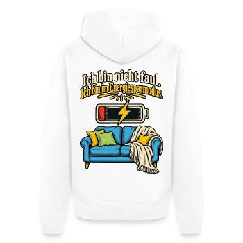 Ich bin nicht faul Energiesparmodus - Unisex Premium Bio Zip Hoodie - Weiß - Hinten - Thijin (182cm)