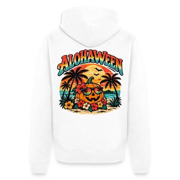 Alohaween Tropical Halloween – Lustiger Kürbis - Unisex Premium Bio Zip Hoodie - Weiß - Hinten - Thijin (182cm)