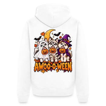 Halloween-Wau: Drei Welpen im Kürbis - Unisex Premium Bio Zip Hoodie - Weiß - Hinten - Thijin (182cm)