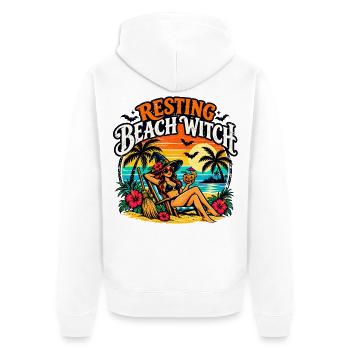 Resting Beach Witch Tropisches lustiges Halloween - Unisex Premium Bio Zip Hoodie - Weiß - Hinten - Thijin (182cm)