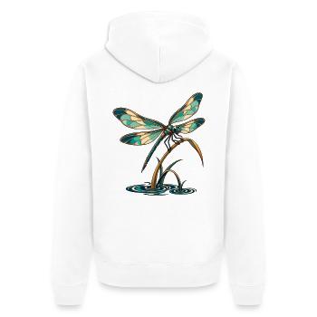 Libelle über stillem Wasser - Unisex Premium Bio Zip Hoodie - Weiß - Hinten - Thijin (182cm)