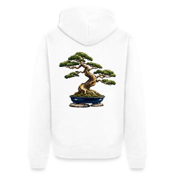 Windgepeitschter Bonsai in einem Indigo-Topf - Unisex Premium Bio Zip Hoodie - Weiß - Hinten - Thijin (182cm)