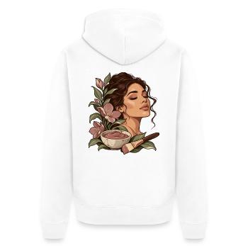 Botanisches Gesichtsritual - Unisex Premium Bio Zip Hoodie - Weiß - Hinten - Thijin (182cm)