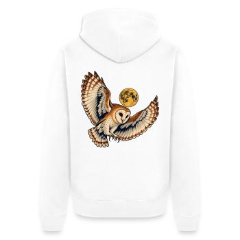 Schleiereule unter einem goldenen Mond - Unisex Premium Bio Zip Hoodie - Weiß - Hinten - Thijin (182cm)