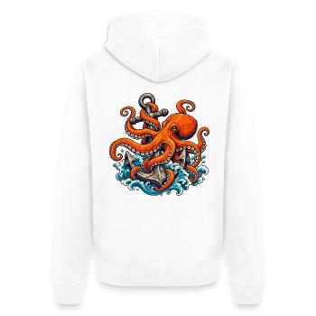 Oktopus, der einen verwitterten Anker hält - Unisex Premium Bio Zip Hoodie - Weiß - Hinten - Thijin (182cm)