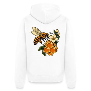 Honigbienen- und Wabenblüte - Unisex Premium Bio Zip Hoodie - Weiß - Hinten - Thijin (182cm)