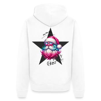 Weihnachtsmann - Fröhliche Weichnahten - Grß - Unisex Premium Bio Zip Hoodie - Weiß - Hinten - Thijin (182cm)