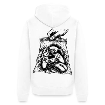 Suchtspiele – Gamer-Konsolen-Controller-Tasche - Unisex Premium Bio Zip Hoodie - Weiß - Hinten - Thijin (182cm)