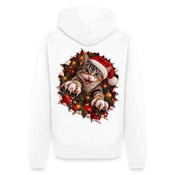Psycho-Weihnachtskatze – Krallenchaos zu Weihnacht - Unisex Premium Bio Zip Hoodie - Weiß - Hinten - Thijin (182cm)