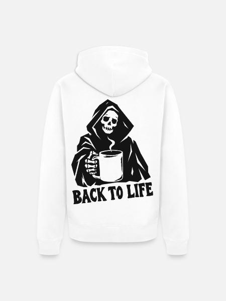 Sensenmann-Kaffee: Zurück ins Leben - Unisex Premium Bio Zip Hoodie - Weiß