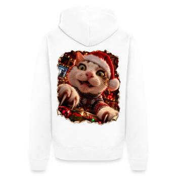 Verrückte Weihnachtskatze – Bescherung mit Krallen - Unisex Premium Bio Zip Hoodie - Weiß - Hinten - Thijin (182cm)