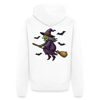 Hexe auf einem Besen in Lila - Unisex Premium Bio Zip Hoodie - Weiß - Hinten - Thijin (182cm)