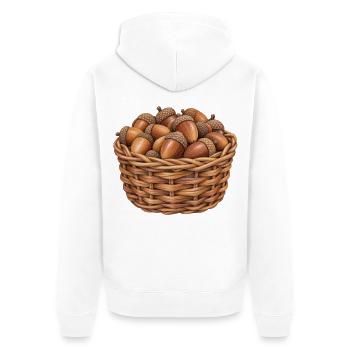 Weidenkorb gefüllt mit Eicheneicheln - Unisex Premium Bio Zip Hoodie - Weiß - Hinten - Thijin (182cm)
