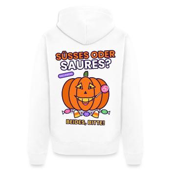 Halloween- Süßes oder Saures Halloween? Beides! - Unisex Premium Bio Zip Hoodie - Weiß - Hinten - Thijin (182cm)
