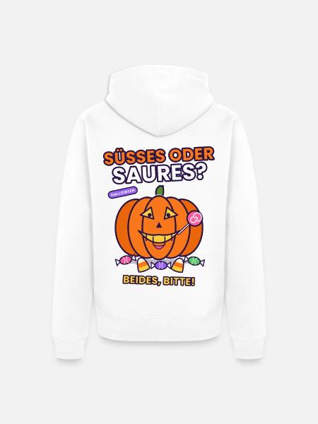 Halloween- Süßes oder Saures Halloween? Beides! - Unisex Premium Bio Zip Hoodie - Weiß