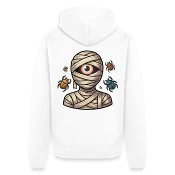 Einäugige Mumie unter den bunten Insekten - Unisex Premium Bio Zip Hoodie - Weiß - Hinten - Thijin (182cm)