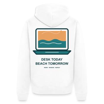 Schreibtisch Heute Strand Morgen - Unisex Premium Bio Zip Hoodie - Weiß - Hinten - Thijin (182cm)