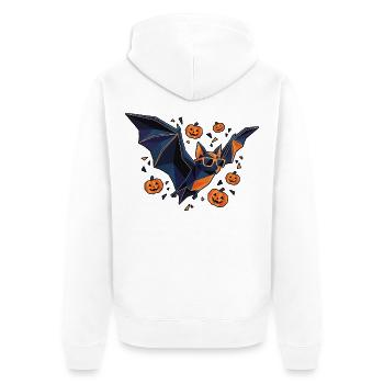 Halloween Poly Stil Fledermaus Kürbis - Unisex Premium Bio Zip Hoodie - Weiß - Hinten - Thijin (182cm)
