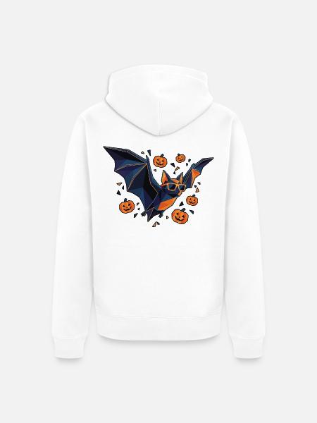 Halloween Poly Stil Fledermaus Kürbis - Unisex Premium Bio Zip Hoodie - Weiß