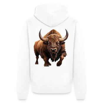 Auerochse - Unisex Premium Bio Zip Hoodie - Weiß - Hinten - Thijin (182cm)